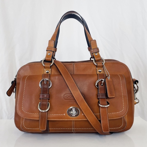 Coach Handbags - Coach Chelsea Large Tan Burnished  Leather Convertible Satchel to Shoulder Bag